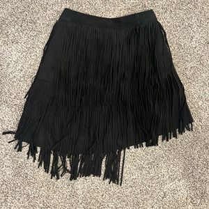 Black fringe high waisted skirt